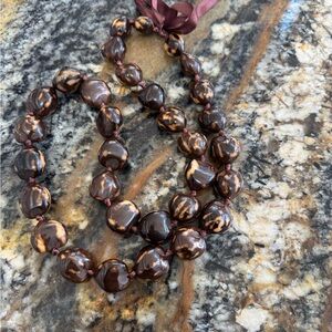 Brown KuKui Organic Beaded Necklace with Natural Charm